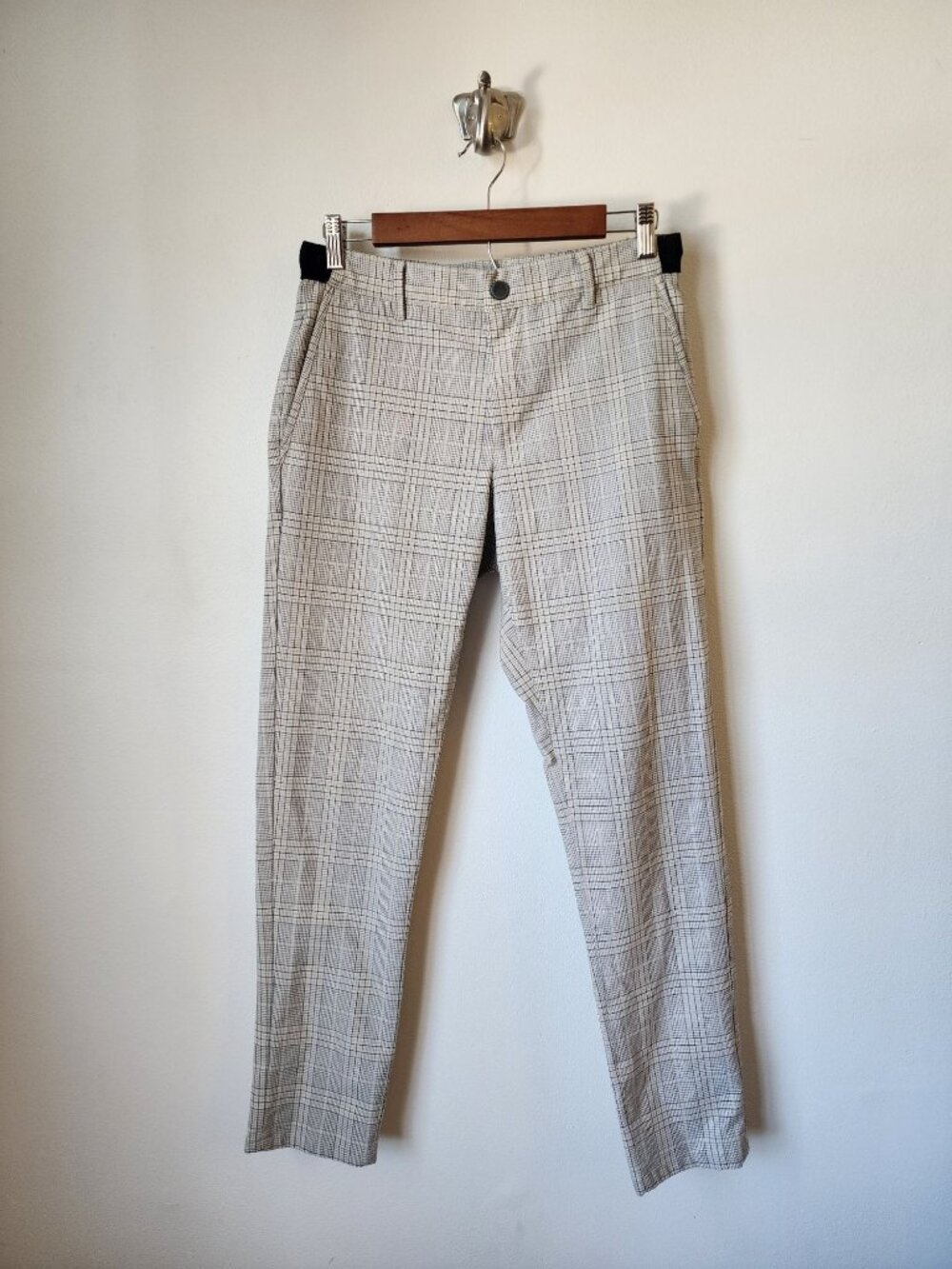 Zara cream plaid slim stretch dress pants S